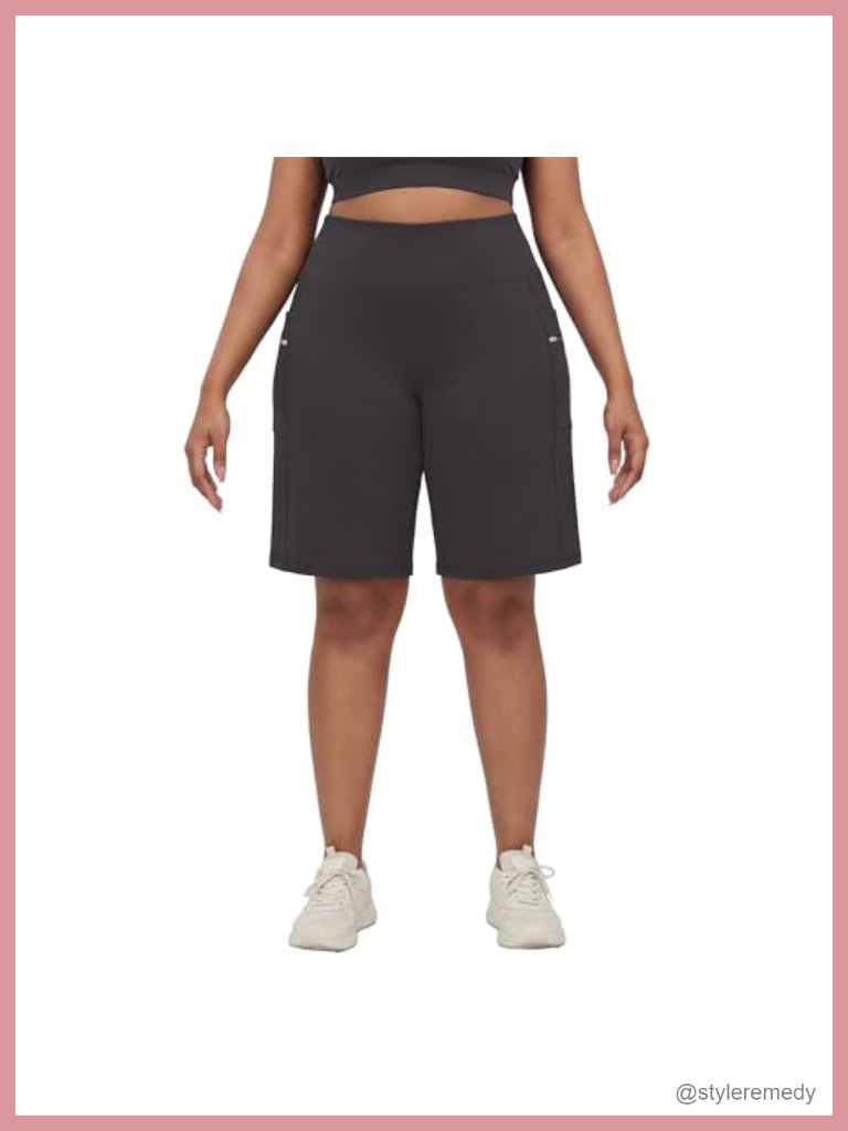 Plus Size High Waist Yoga Shorts With Pockets 9" Inseam Workout Bermuda